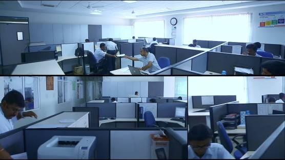 A series of pictures depicting individuals working in cubicles, showcasing a typical office environment.